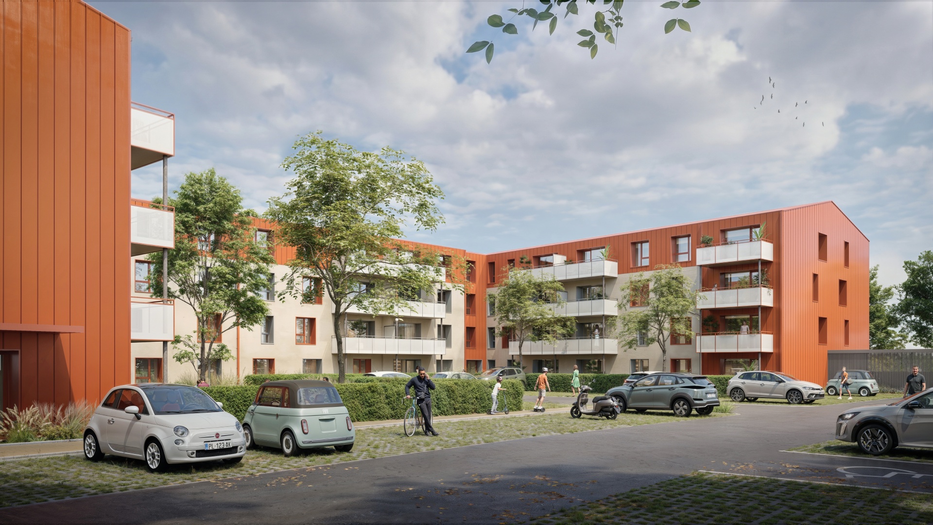 Perspective 3D d'un projet de logements collectifs à Hallennes-Lez-Haubourdin pour Tisserin et DDP
