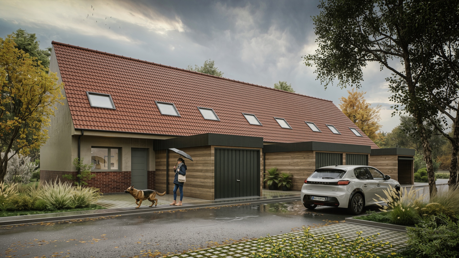 Perspective 3D pour un projet de maisons individuelles automne – La Sentinelle – Big Turtle