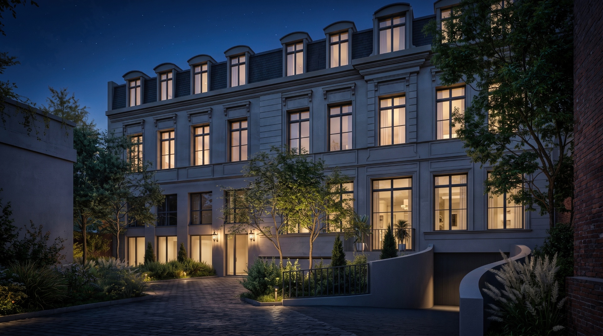 Perspective 3D de nuit de la réhabilitation d'un bâtiment rue Royale à Lille pour Bo Architectes