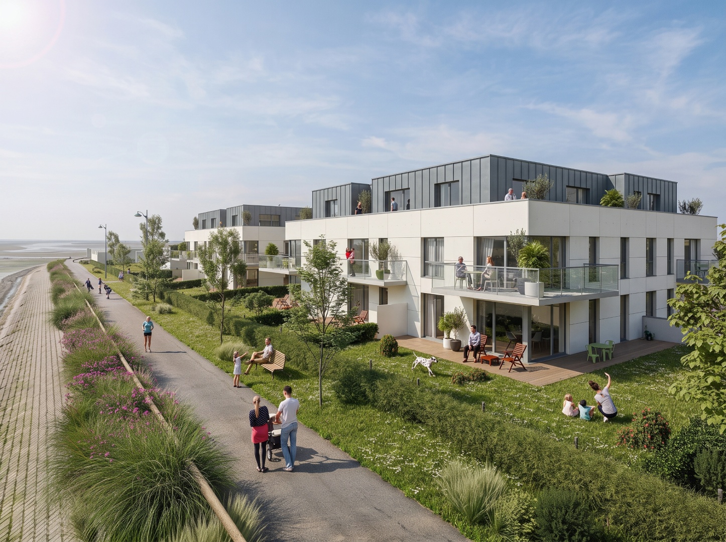 Perspective 3D d'un projet de logements collectifs à Gravelines pour DBI