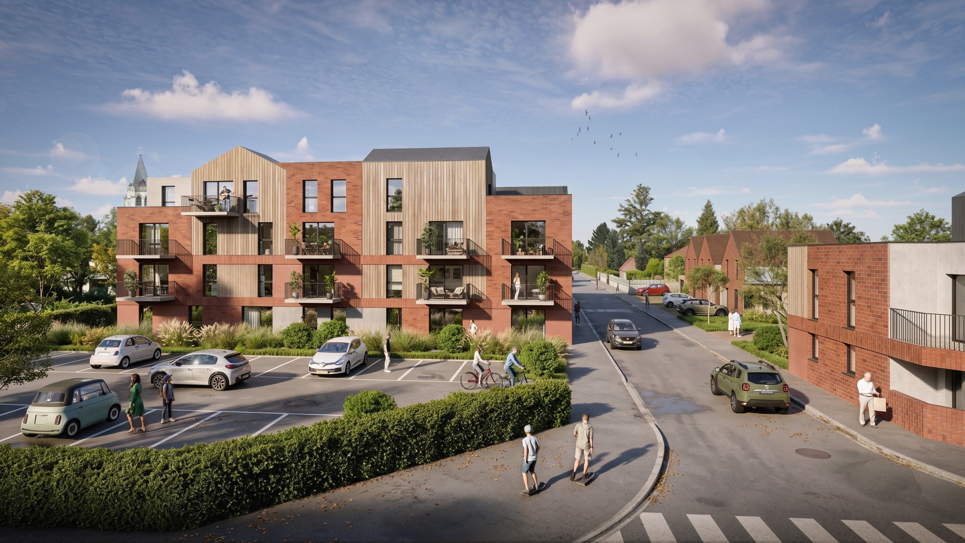 Perspective 3D d'un projet de logements collectifs à Annœullin pour Nacarat et Octa