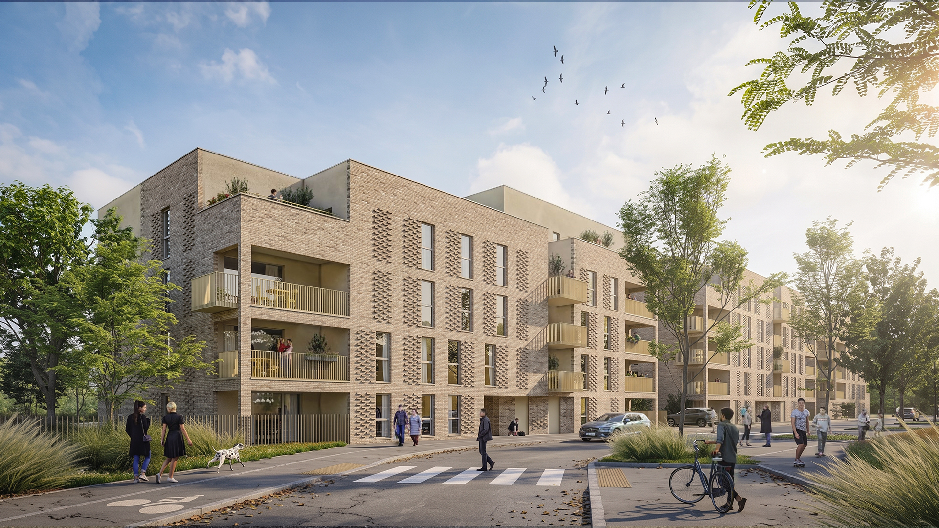 Perspective 3D d'un projet de logements collectifs à Wattrelos pour Partenord Habitat et Concept-Archi