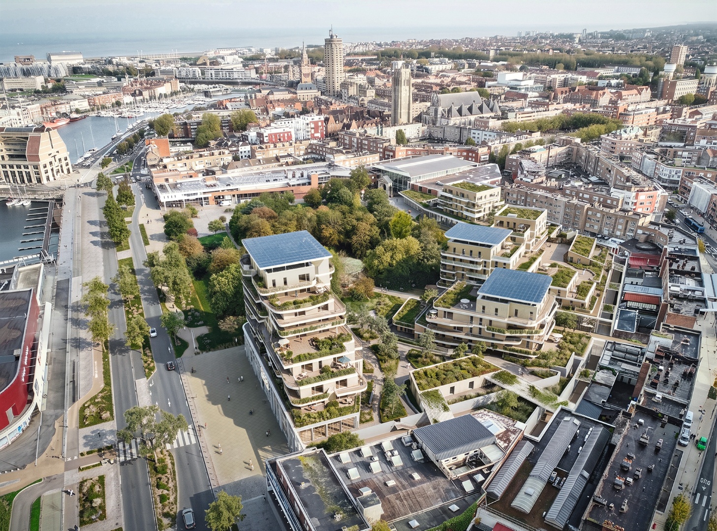 Perspective 3D d'un projet de logements collectifs et commerces à Dunkerque pour Odim et Avantpropos